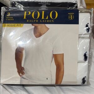 3 Polo by Ralph Lauren Men's Classic White V-Neck Tees